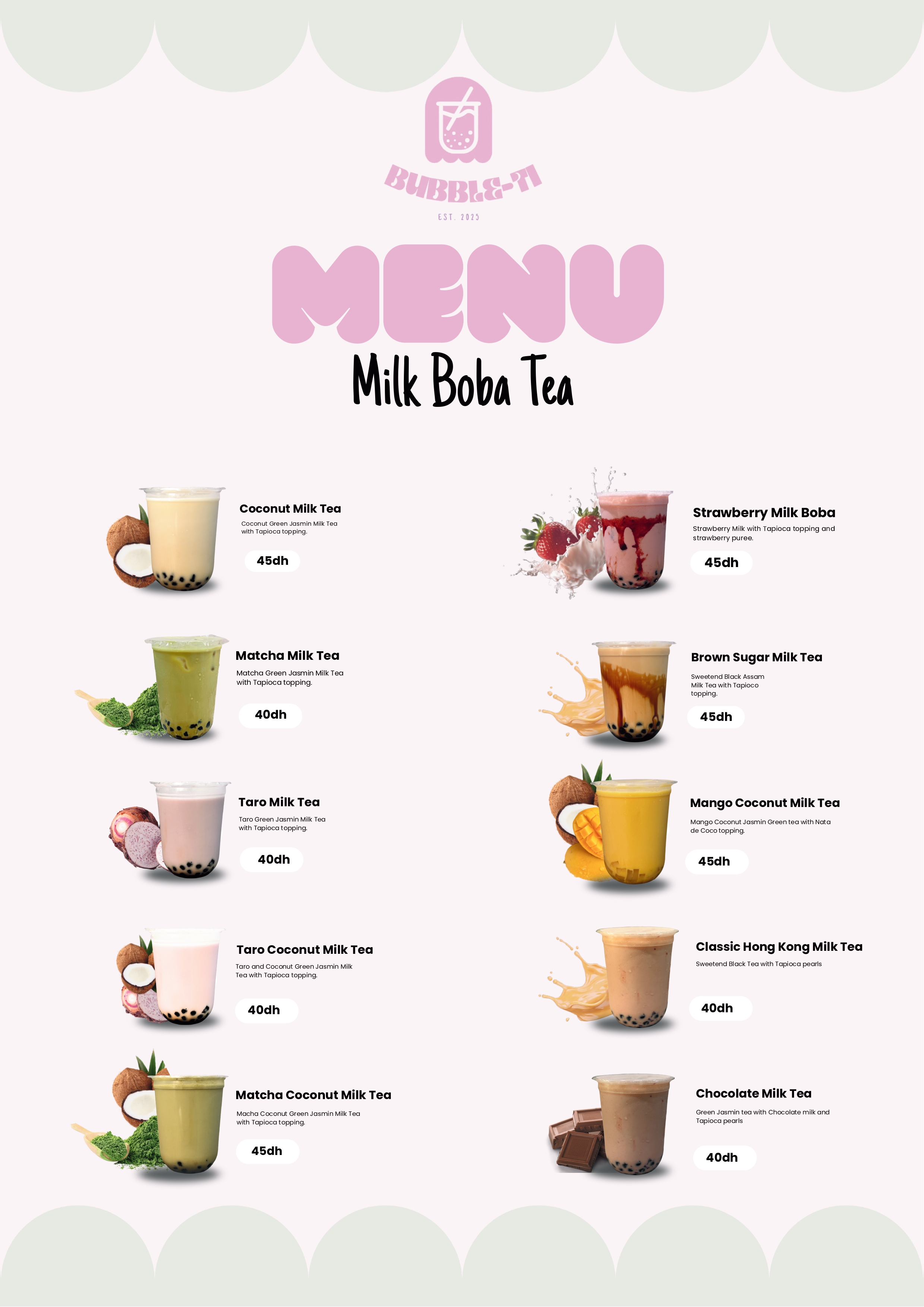 Milk Boba Tea Menu